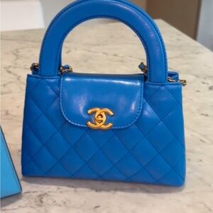 Chanel Blue and Gold Mini Quilted Bag